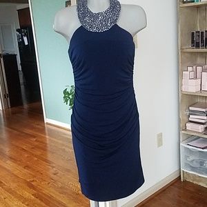 Navy Size 8 sequined neck formal dress